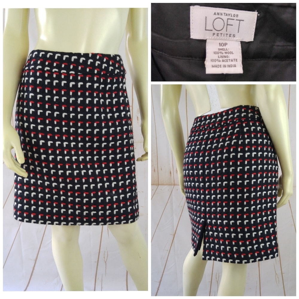 Ann Taylor Loft Petites Skirt 10P Wool Red Black